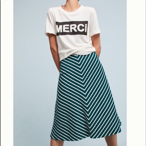 Anthropologie Harlyn Green Chevron Midi Skirt - Picture 7 of 7